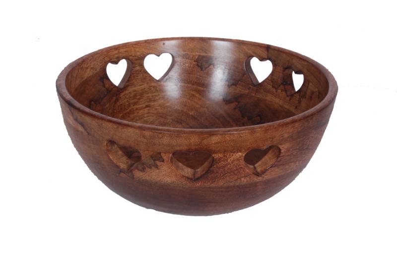 Holzschale mit Herzen 27 x 27 x 15 cm