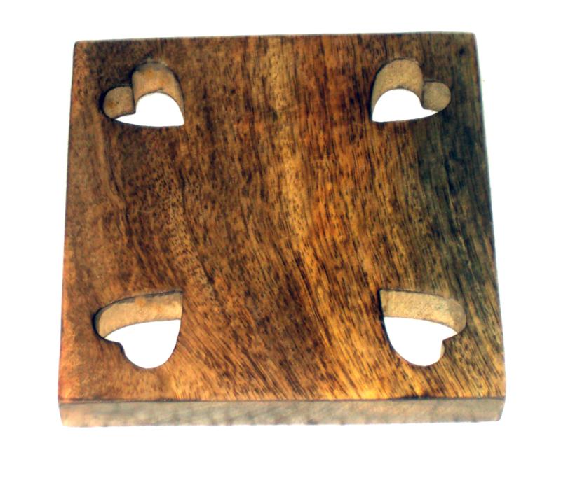Untersetzer aus Holz, Herzen 10 x 10 cm