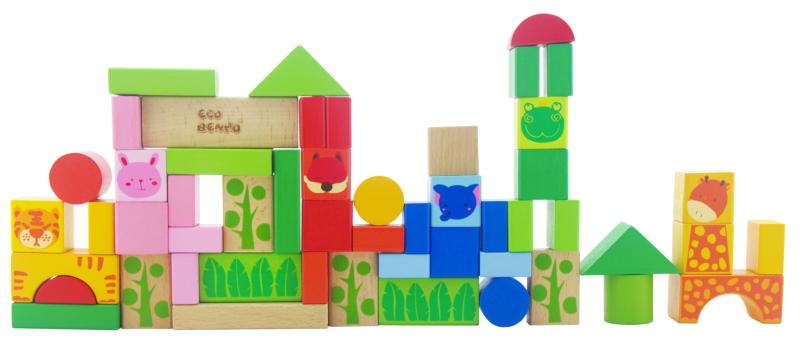 Set de briques en bois colorées
