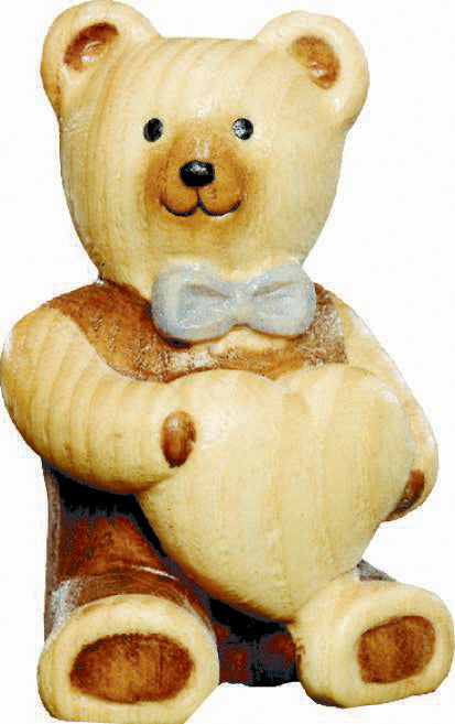 Orsetto in Legno Artigianale con Cuore e Fiocco Azzurro – Val Gardena