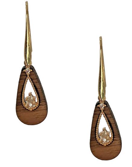 Pendientes artesanales de madera de nogal | Oro de 18K o rodio