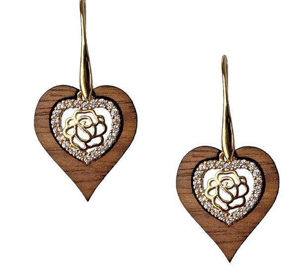 Pendientes Artesanales de Corazón en Madera de Nogal
