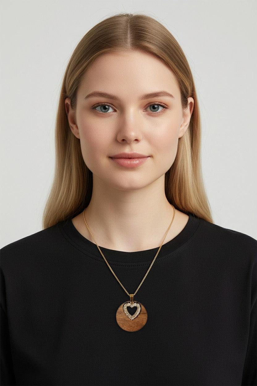 Wooden Necklace with Heart and Sparkle | Special Gift