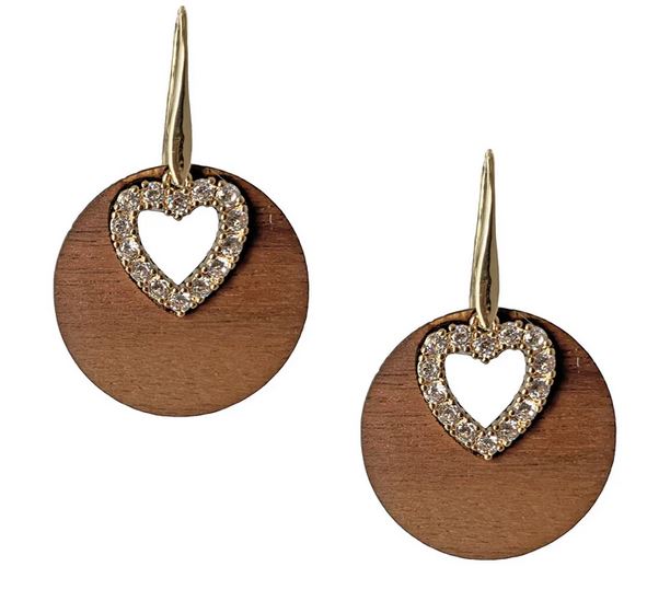 Pendientes de Madera con Corazón y Brillantitos