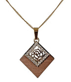 Walnut Wood Rhombus Necklace | Floral Motif