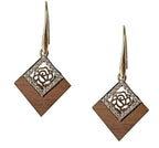Pendientes de Rombo de Madera de Nogal | Motivo Floral