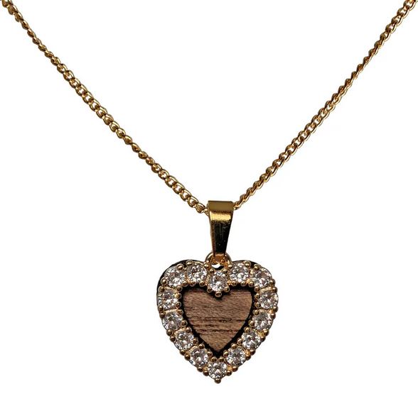 Walnut Wood Heart Necklace with Swarovski Crystals | Natural Radiance