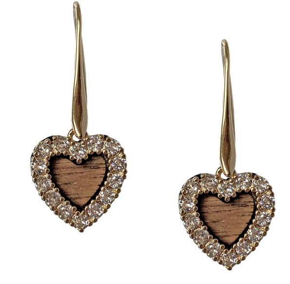 Herz-Ohrringe aus Walnussholz mit Swarovski | Leuchtende Eleganz