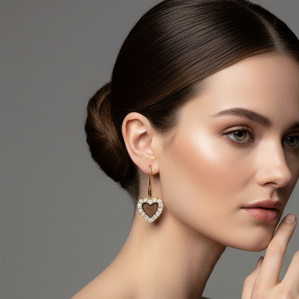 Herz-Ohrringe aus Walnussholz mit Swarovski | Leuchtende Eleganz
