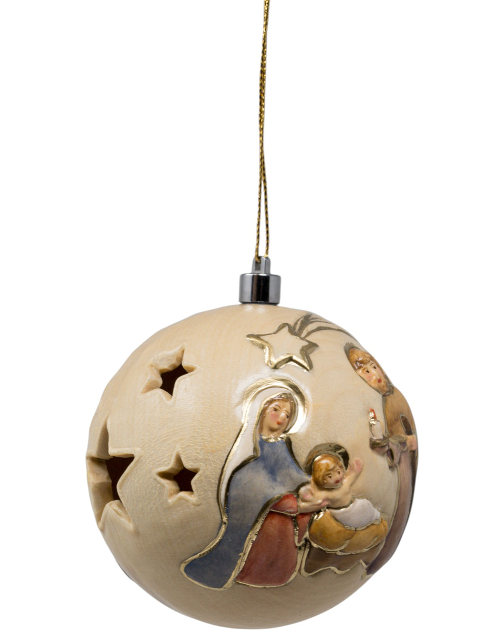 Weihnachtskugel aus Holz mit Licht - mit Ölfarben lasiert