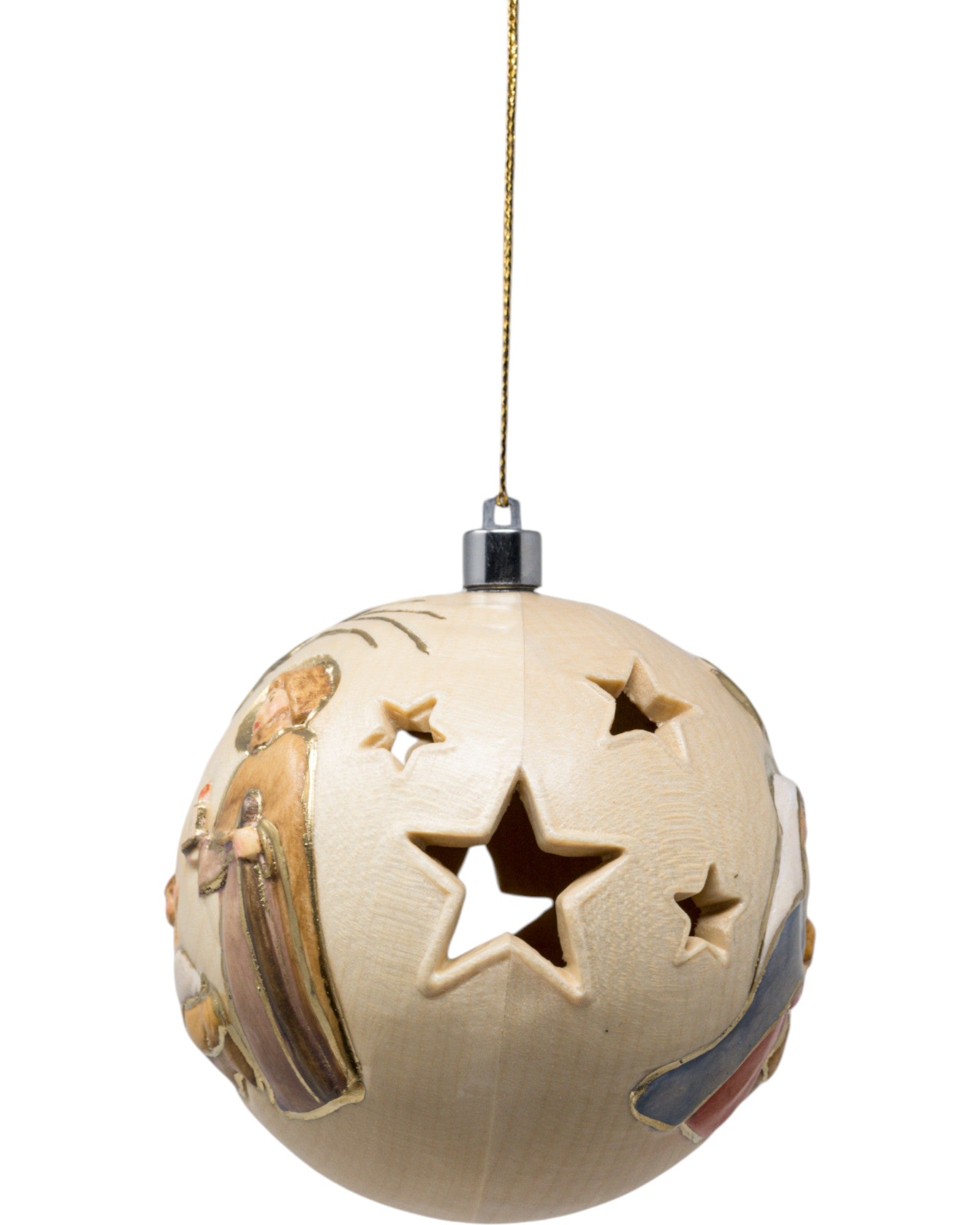 Palla natalizia scolpita in legno con led