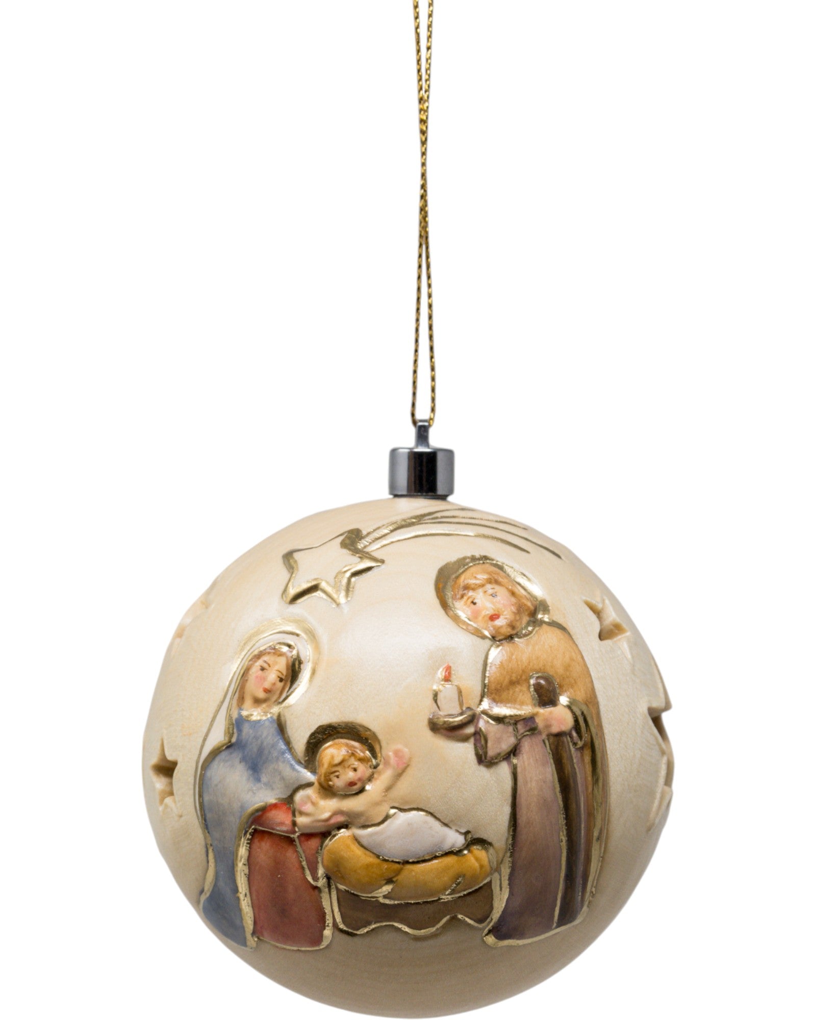Palla natalizia scolpita in legno con led
