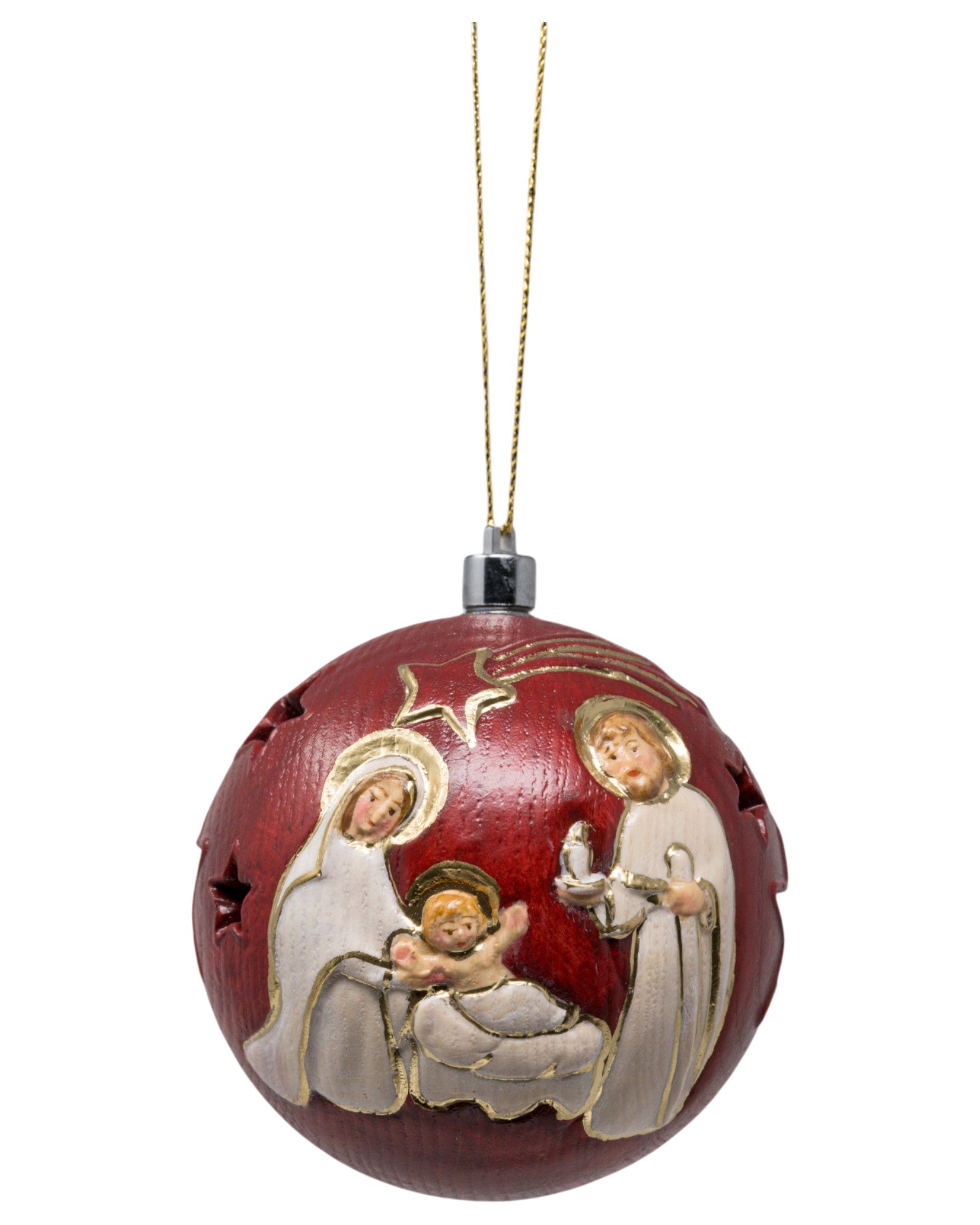 Palla natalizia scolpita in legno con led