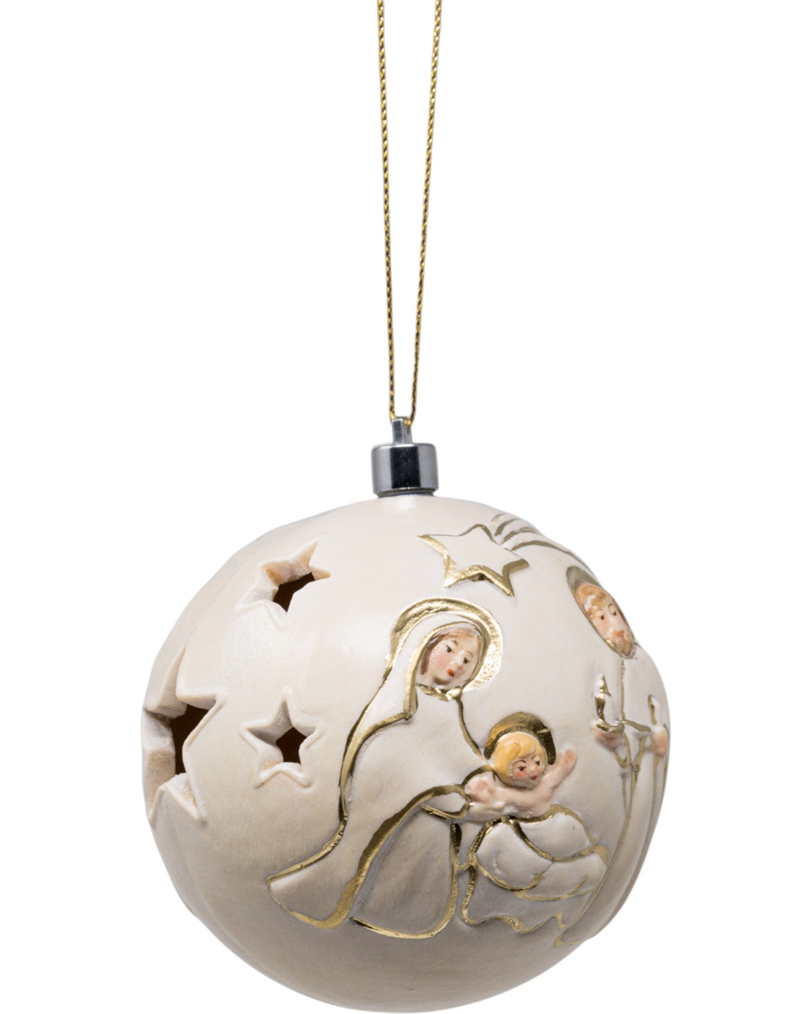 Palla natalizia scolpita in legno con led