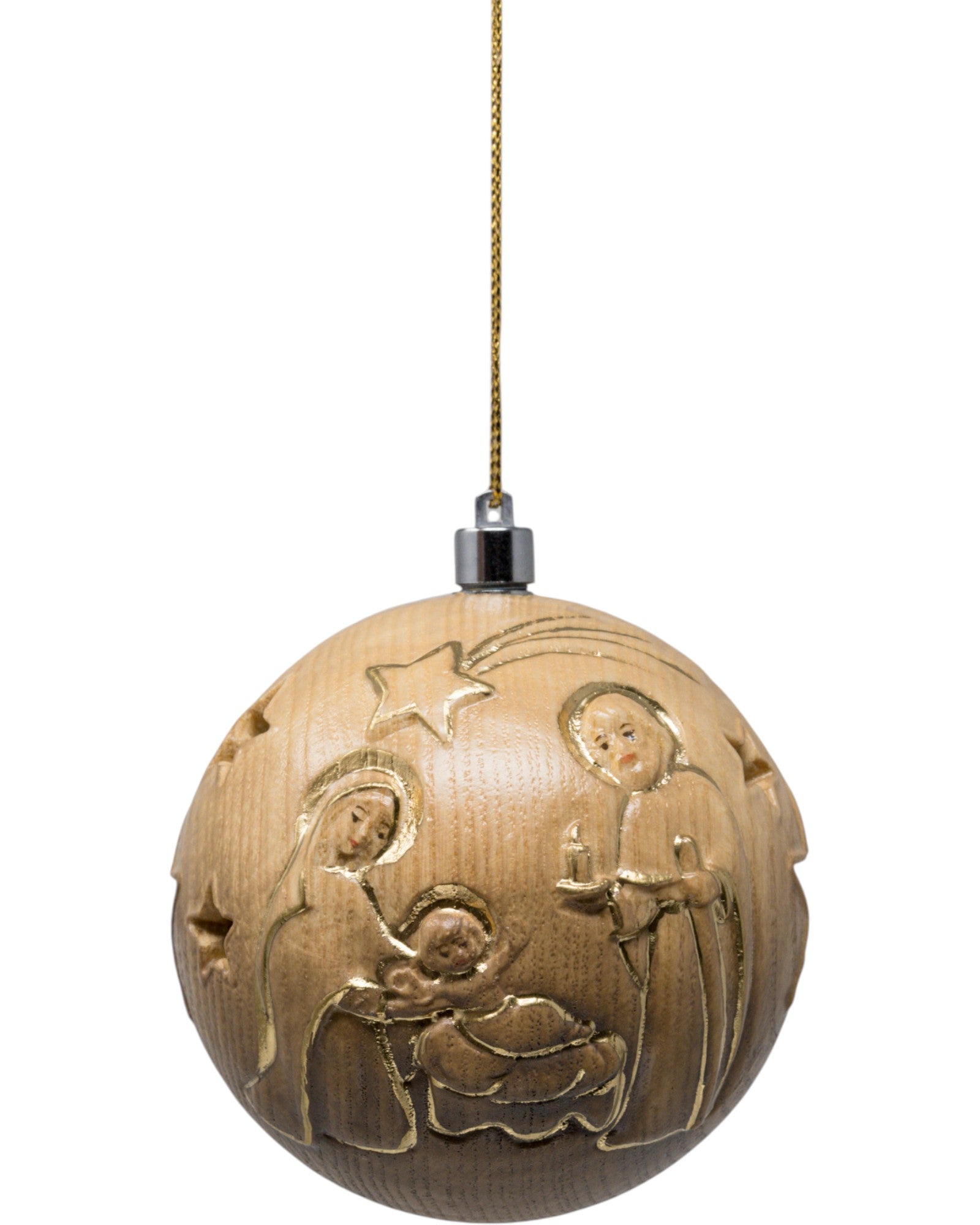 Palla natalizia scolpita in legno con led