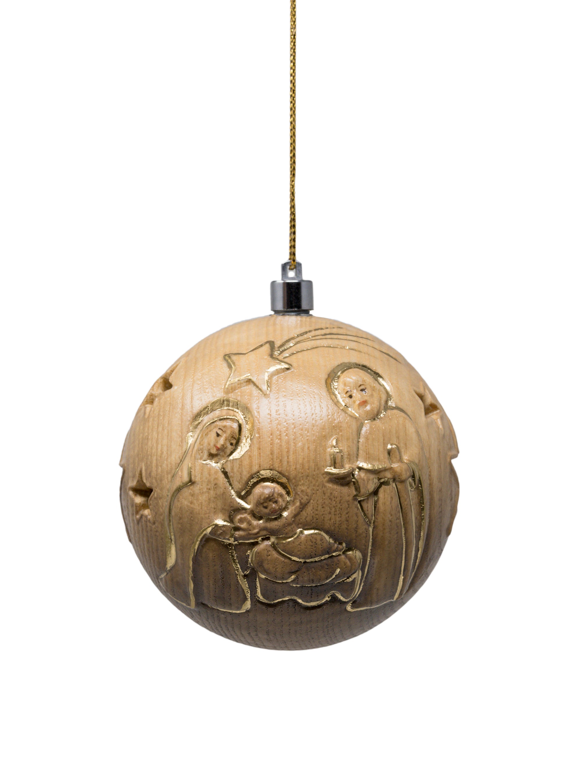 Boule de Noël en bois sculptée avec led