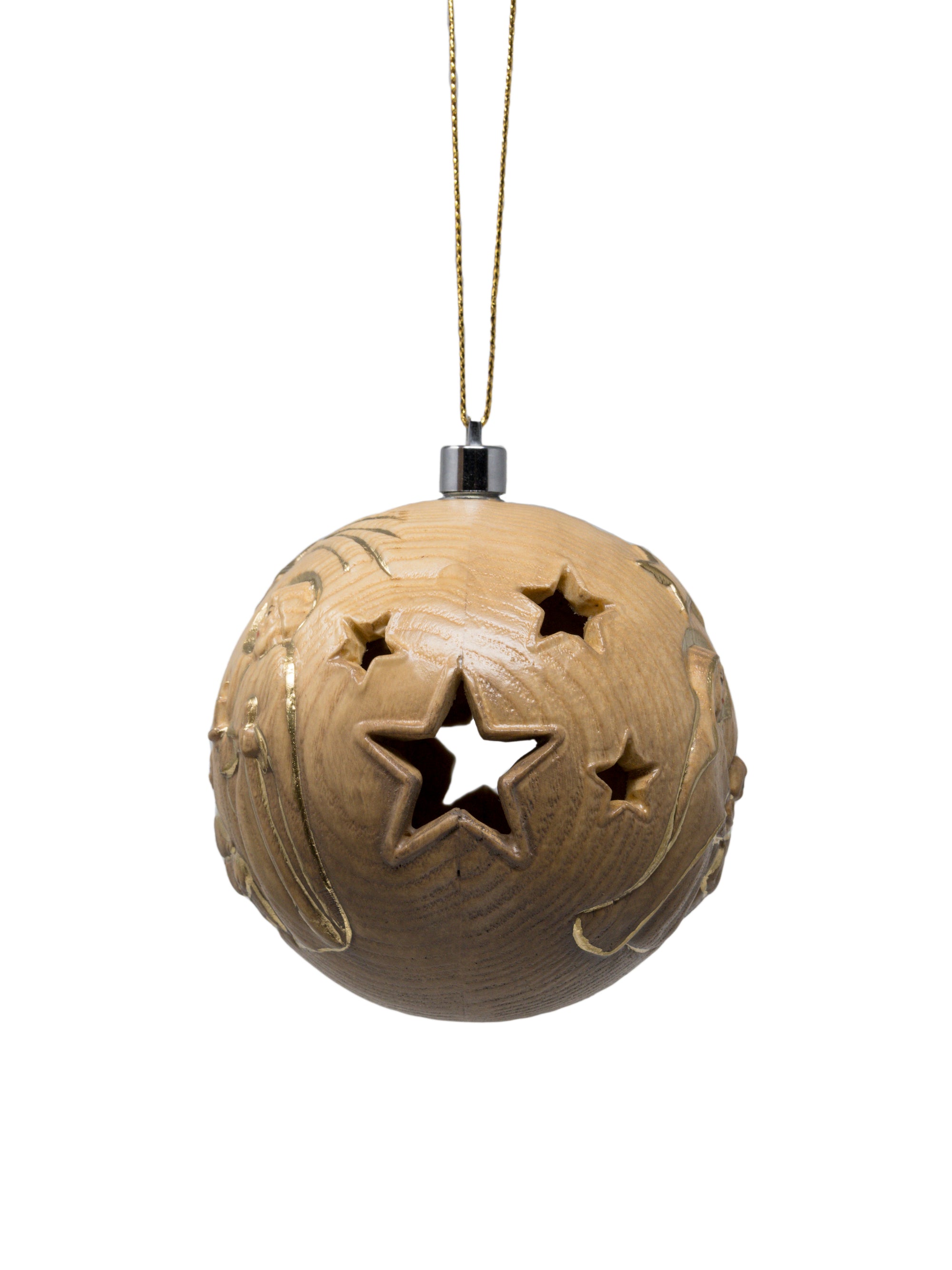 Boule de Noël en bois sculptée avec led