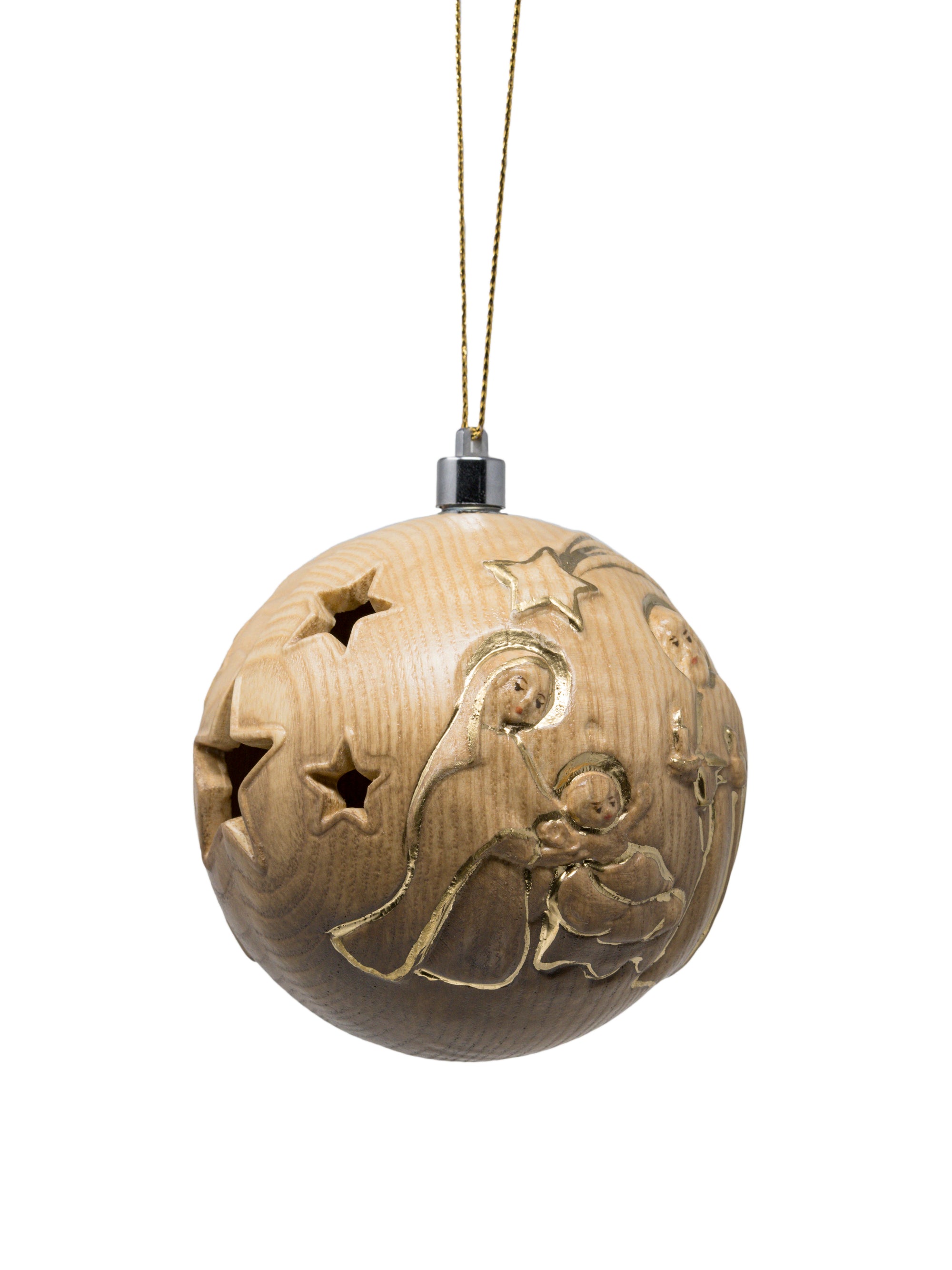 Boule de Noël en bois sculptée avec led