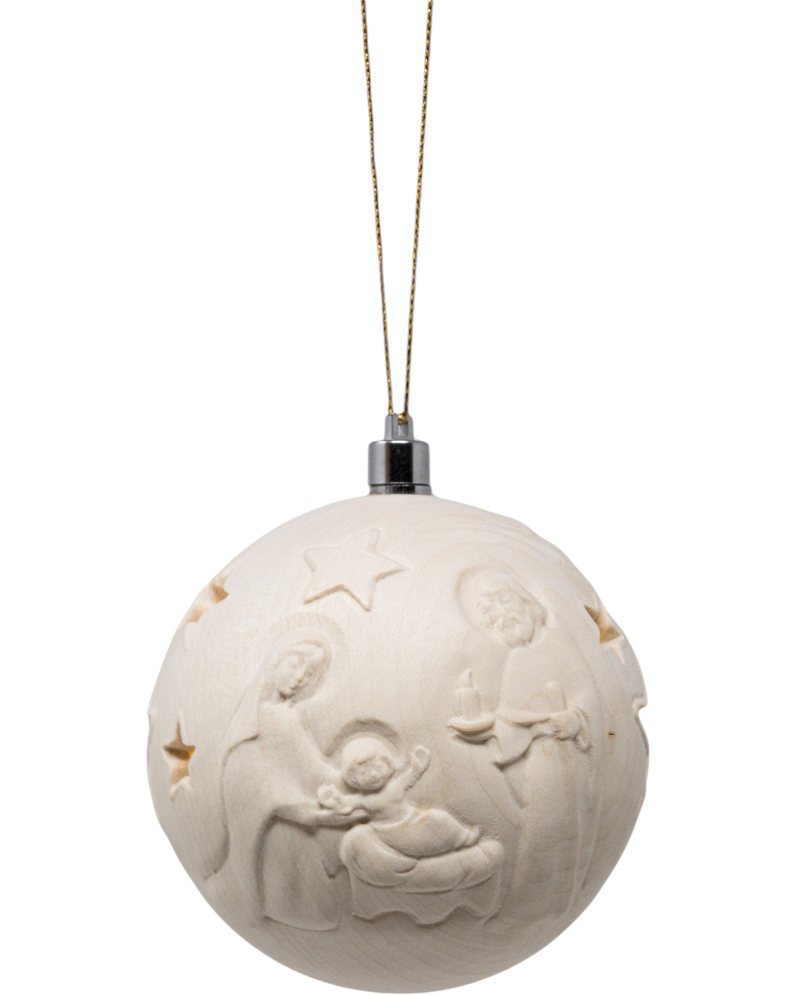 Palla natalizia scolpita in legno con led