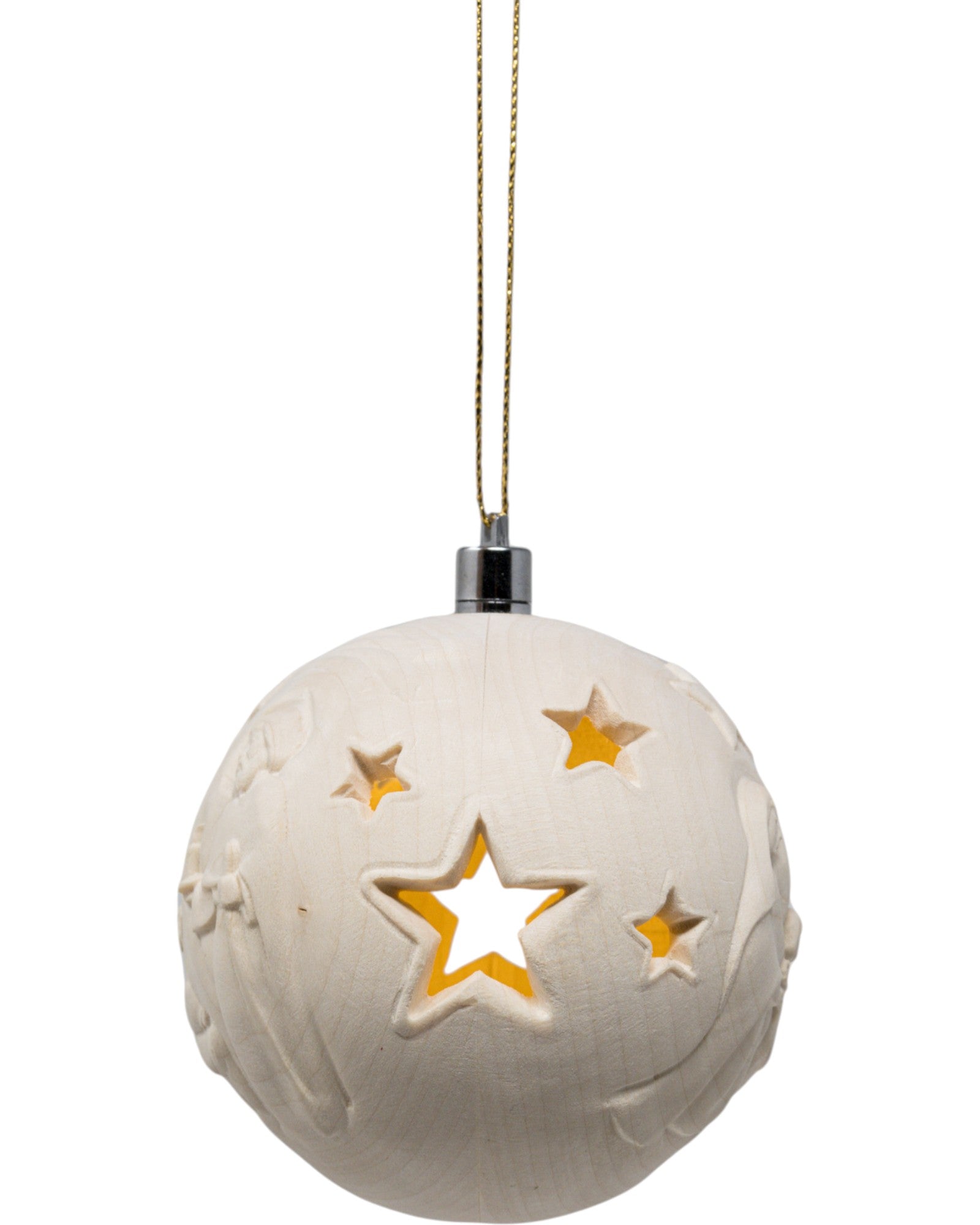 Palla natalizia scolpita in legno con led