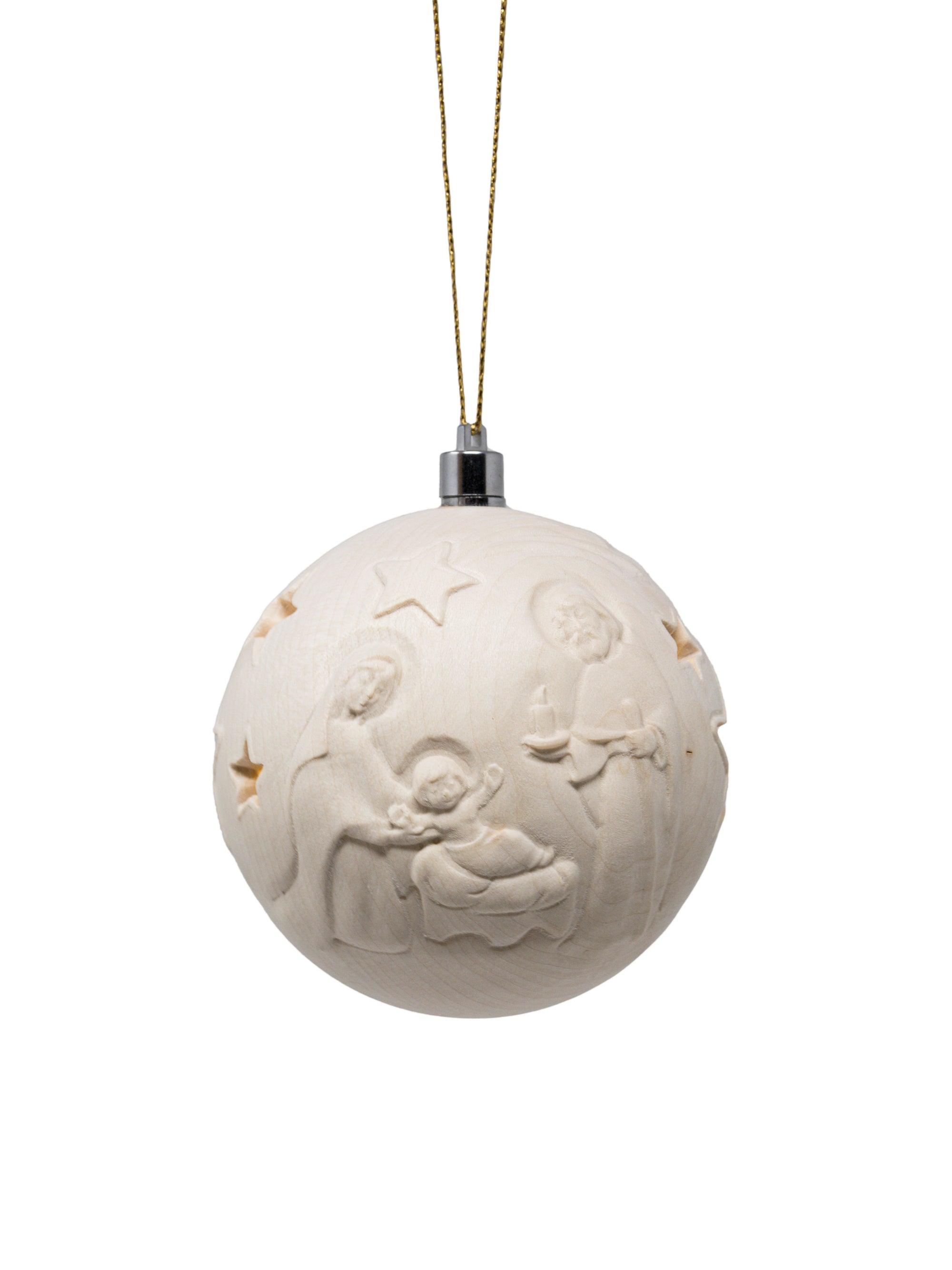 Boule de Noël en bois sculptée avec led
