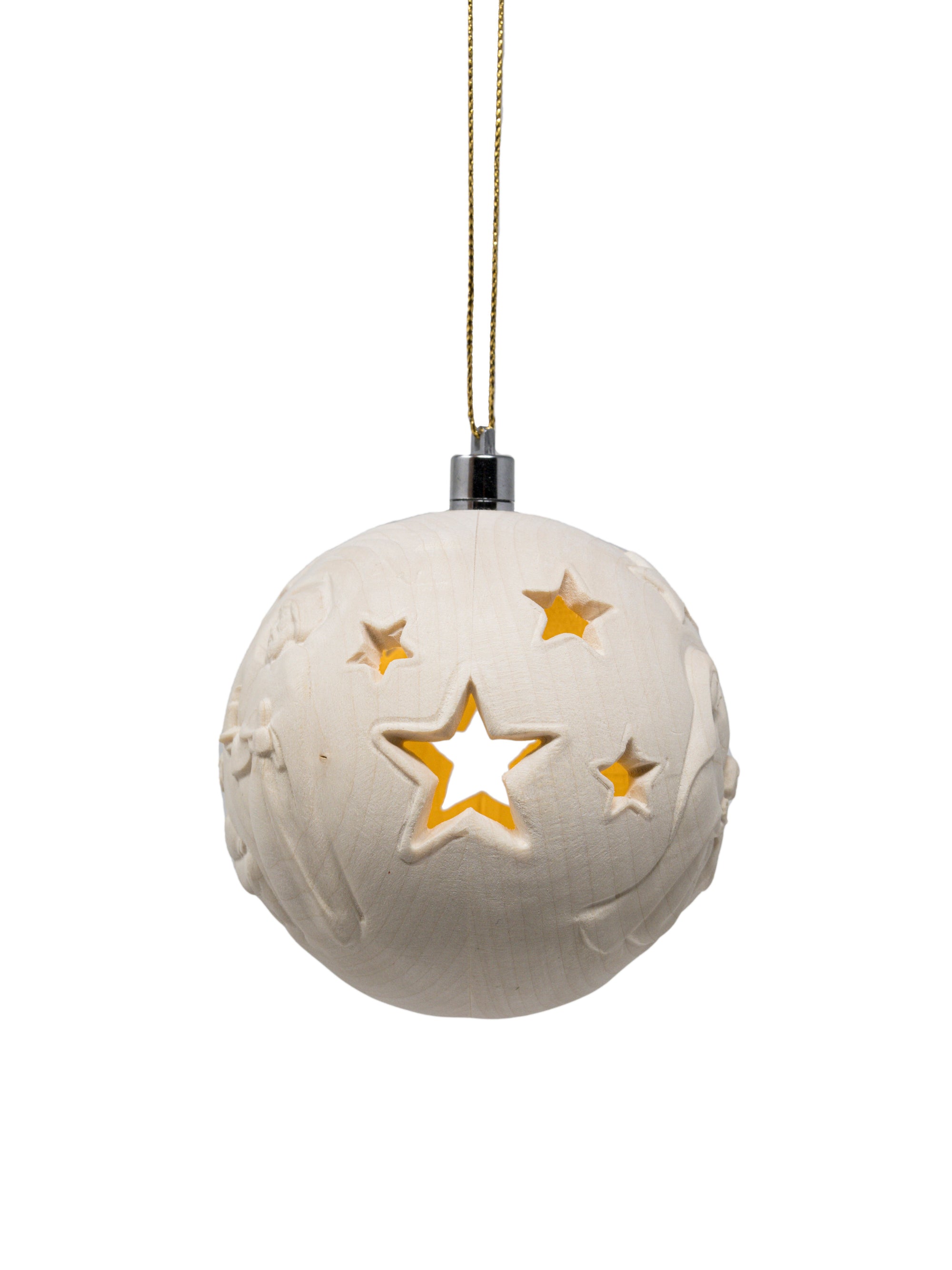 Boule de Noël en bois sculptée avec led