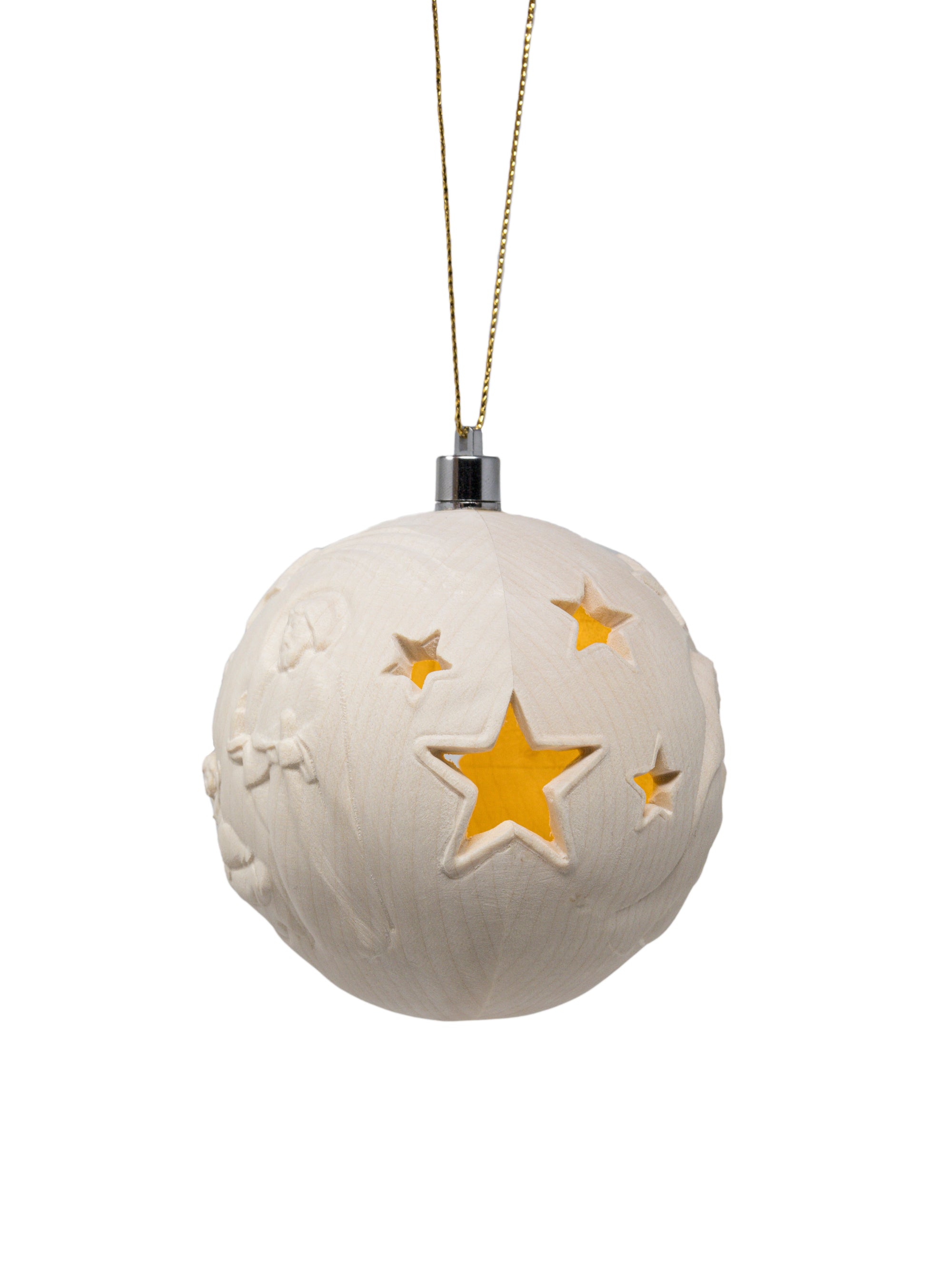 Boule de Noël en bois sculptée avec led