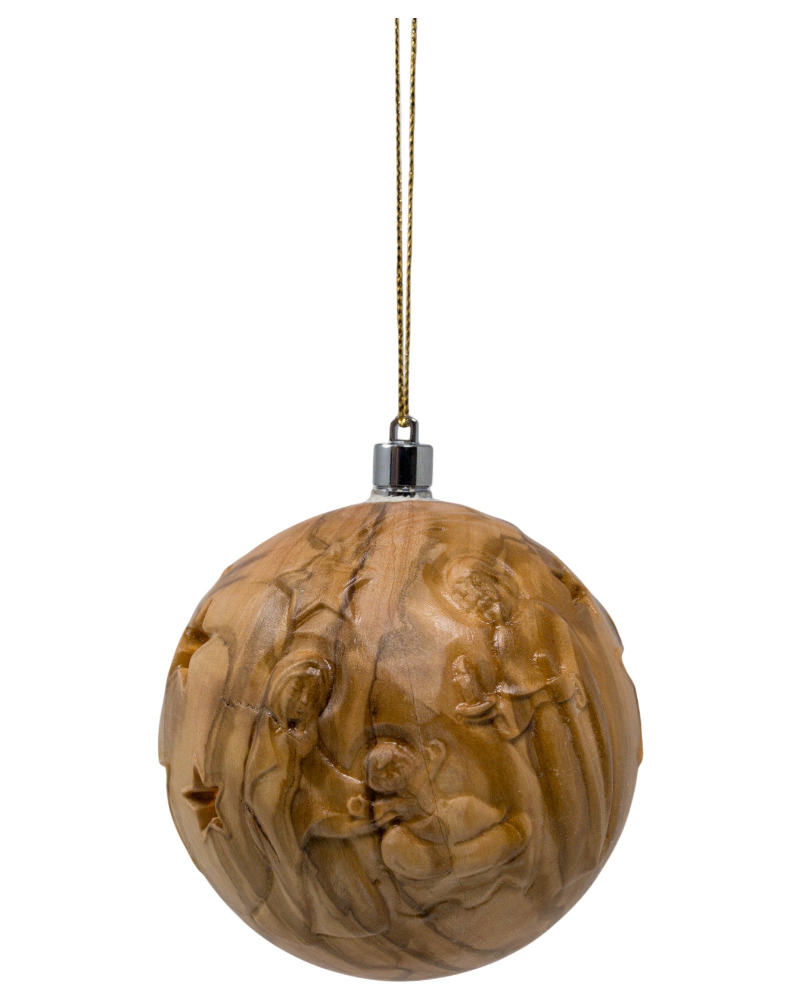 Palla natalizia scolpita in legno con led