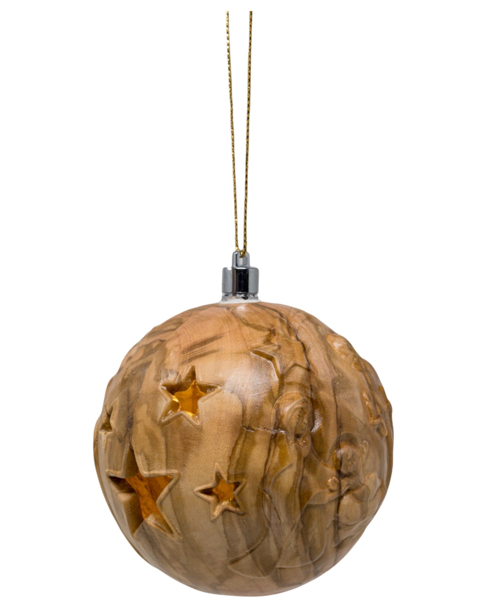 Palla natalizia scolpita in legno con led