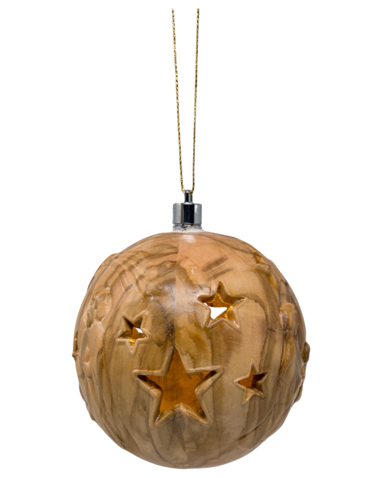 Palla natalizia scolpita in legno con led