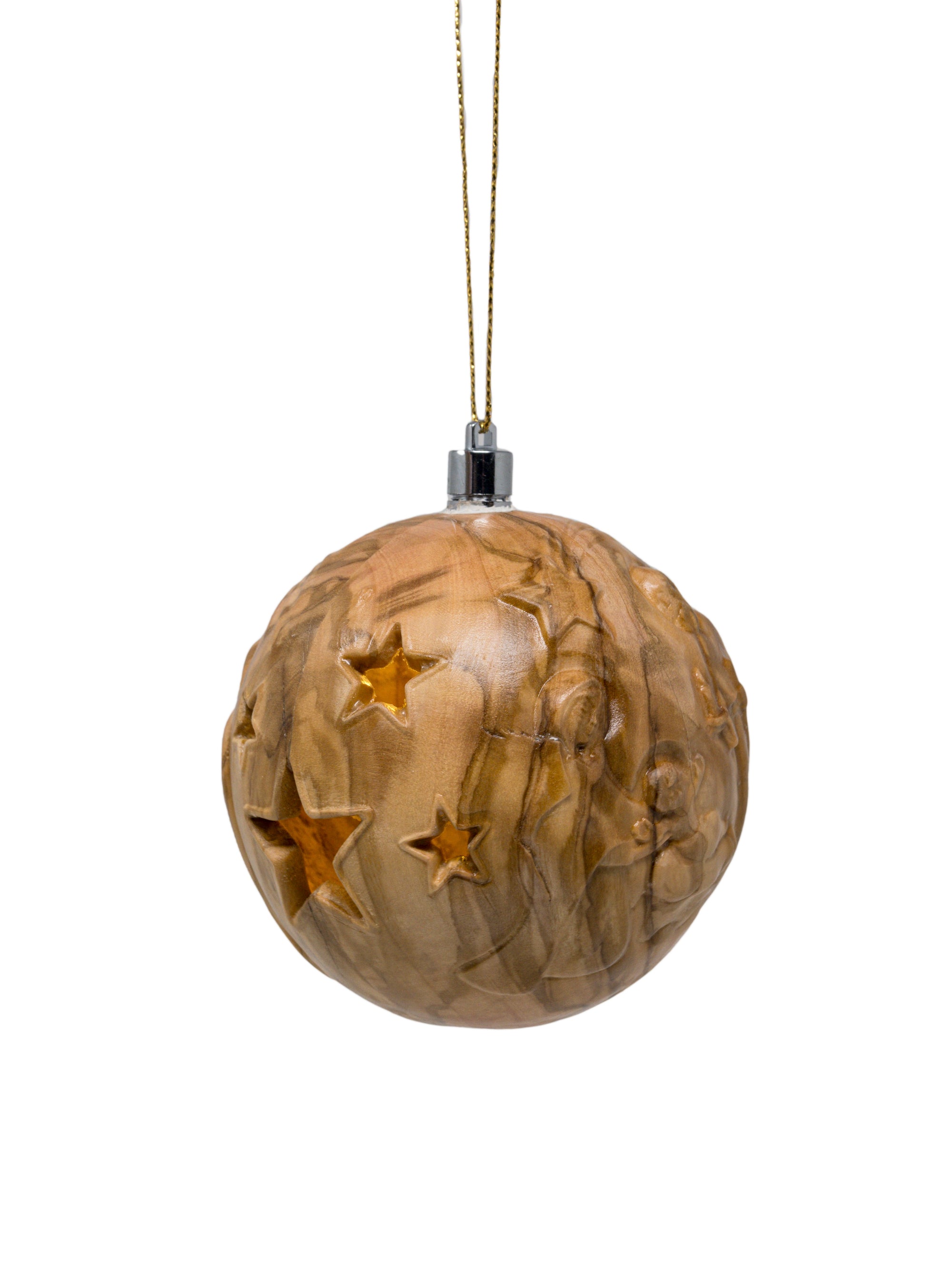 Boule de Noël en bois sculptée avec led