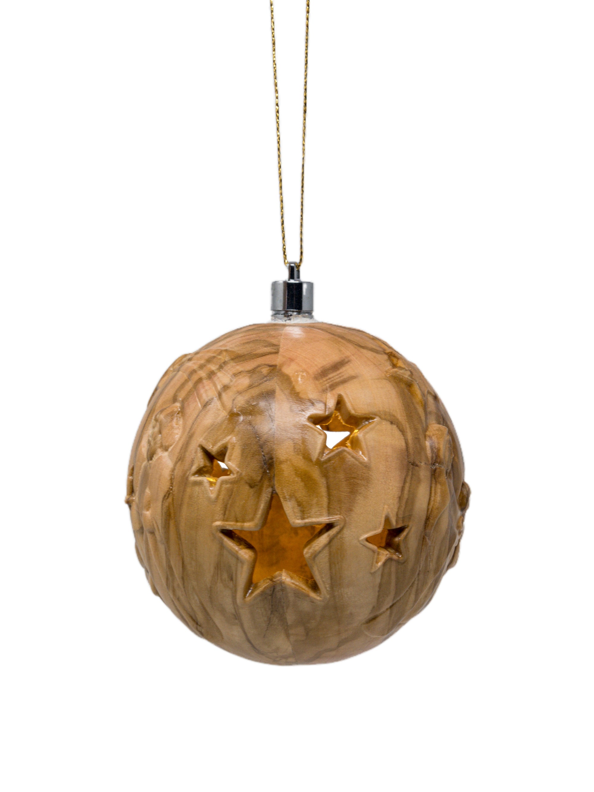 Boule de Noël en bois sculptée avec led