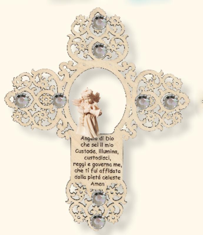 Ange gardien en bois avec prière et Swarovski