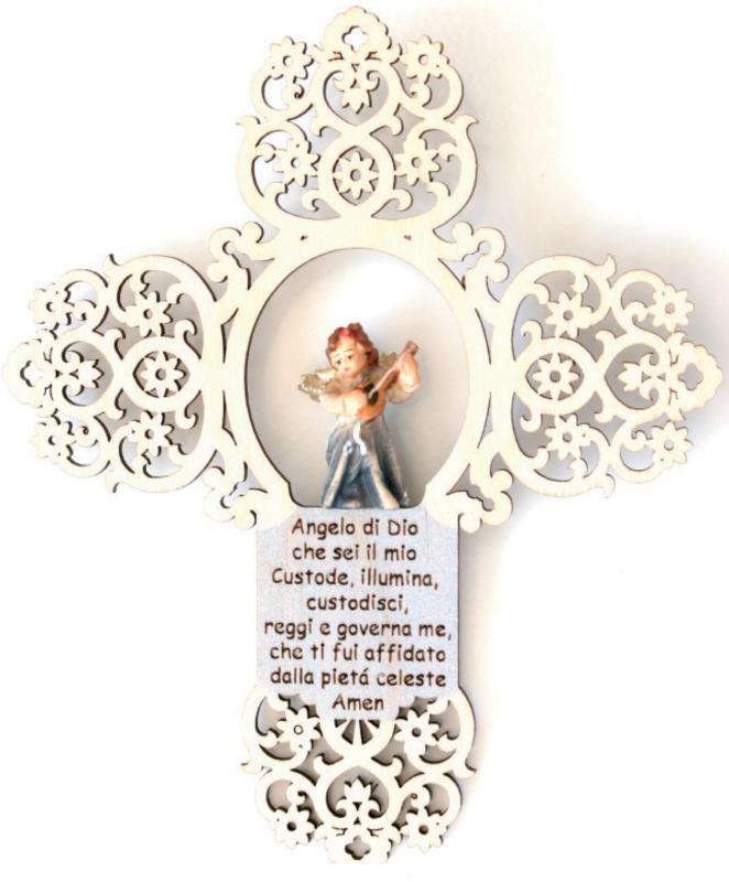 Croix en bois avec ange gardien avec prière