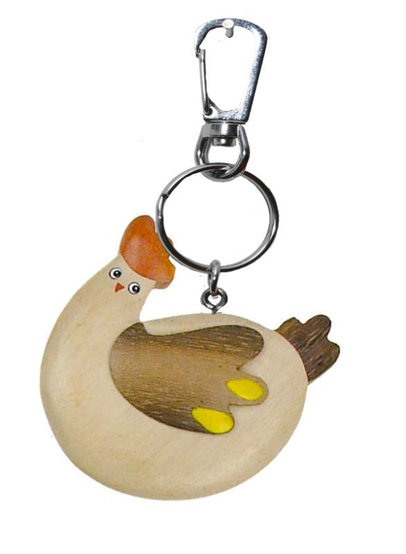 Porte-clés poule en bois