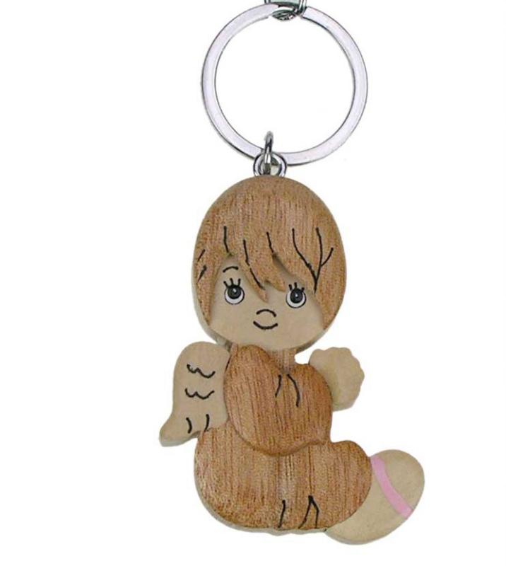 Porte-clés ange gardien en bois rose