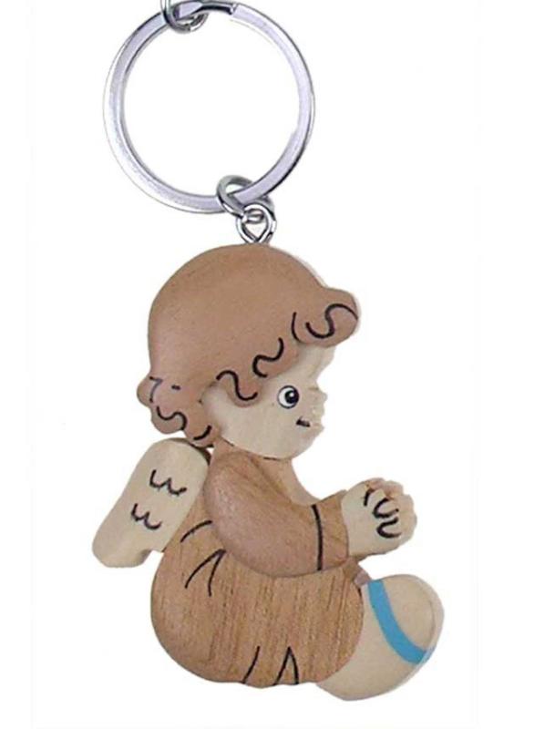 Porte-clés ange gardien en bois bleu