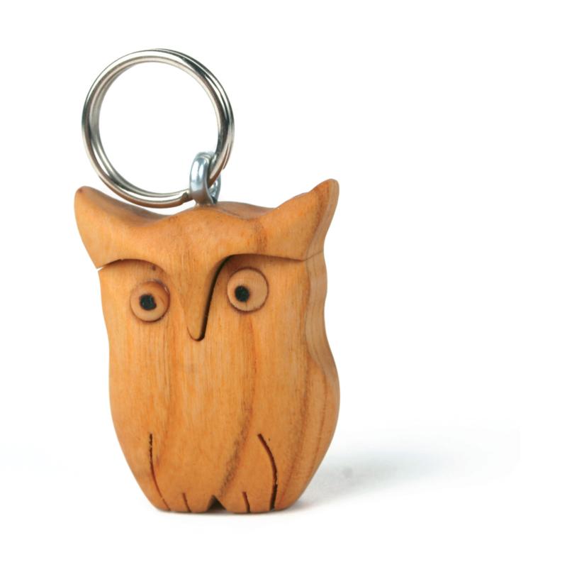 Porte-clés avec hibou en bois
