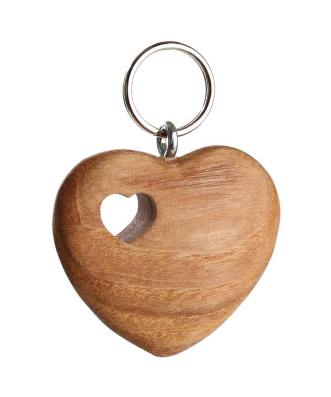 Porte-clés en bois en forme de coeur