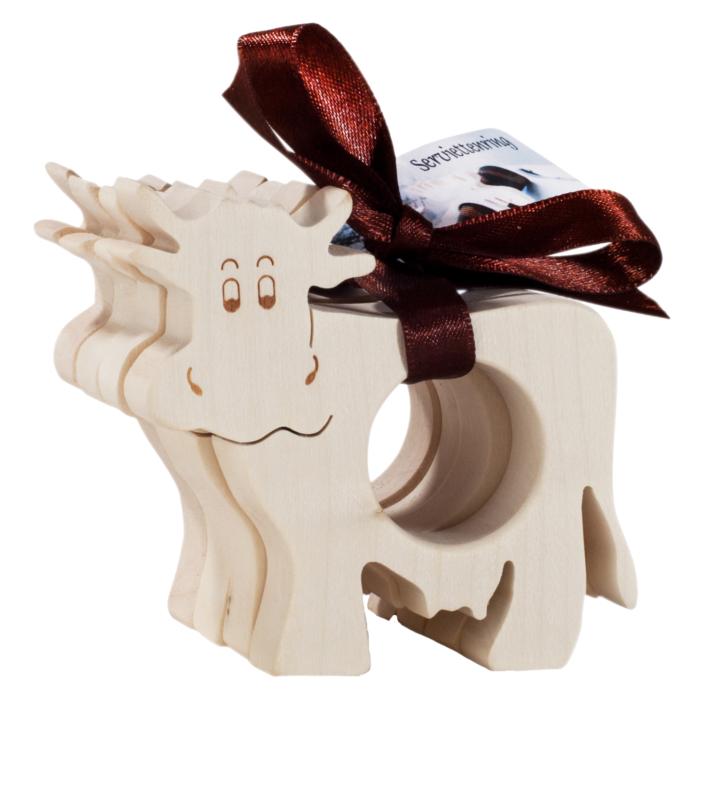 Holzserviettenringe Kuh Motiv, 4er Set