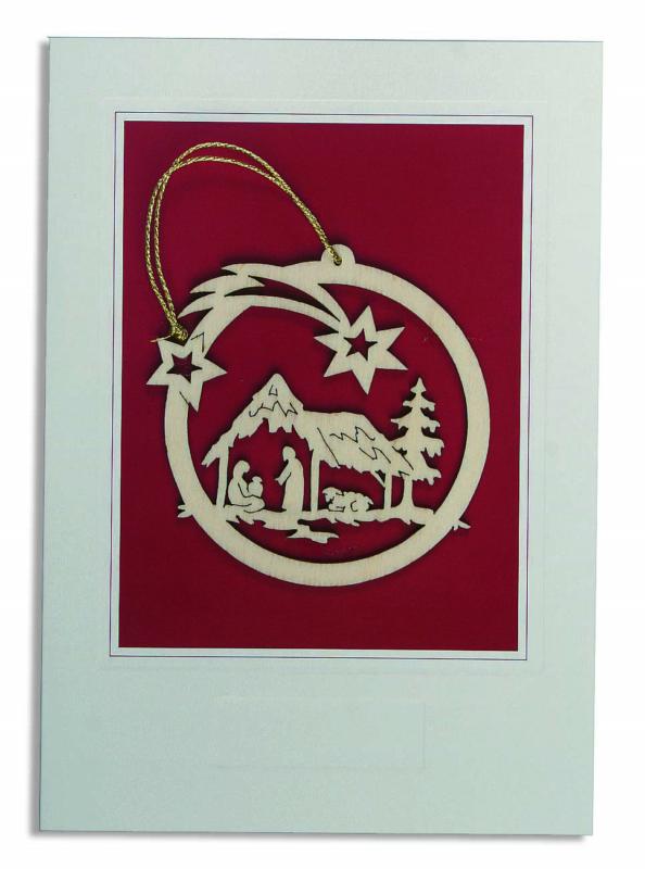Carte de vœux de Noël avec crèche en bois