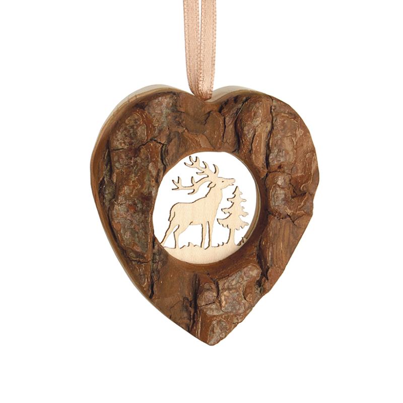 Coeur en bois d'écorce naturelle à suspendre