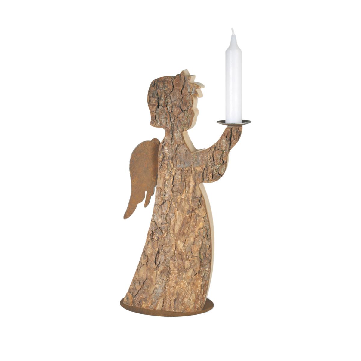 Tischleuchter Holz Engel 29 cm