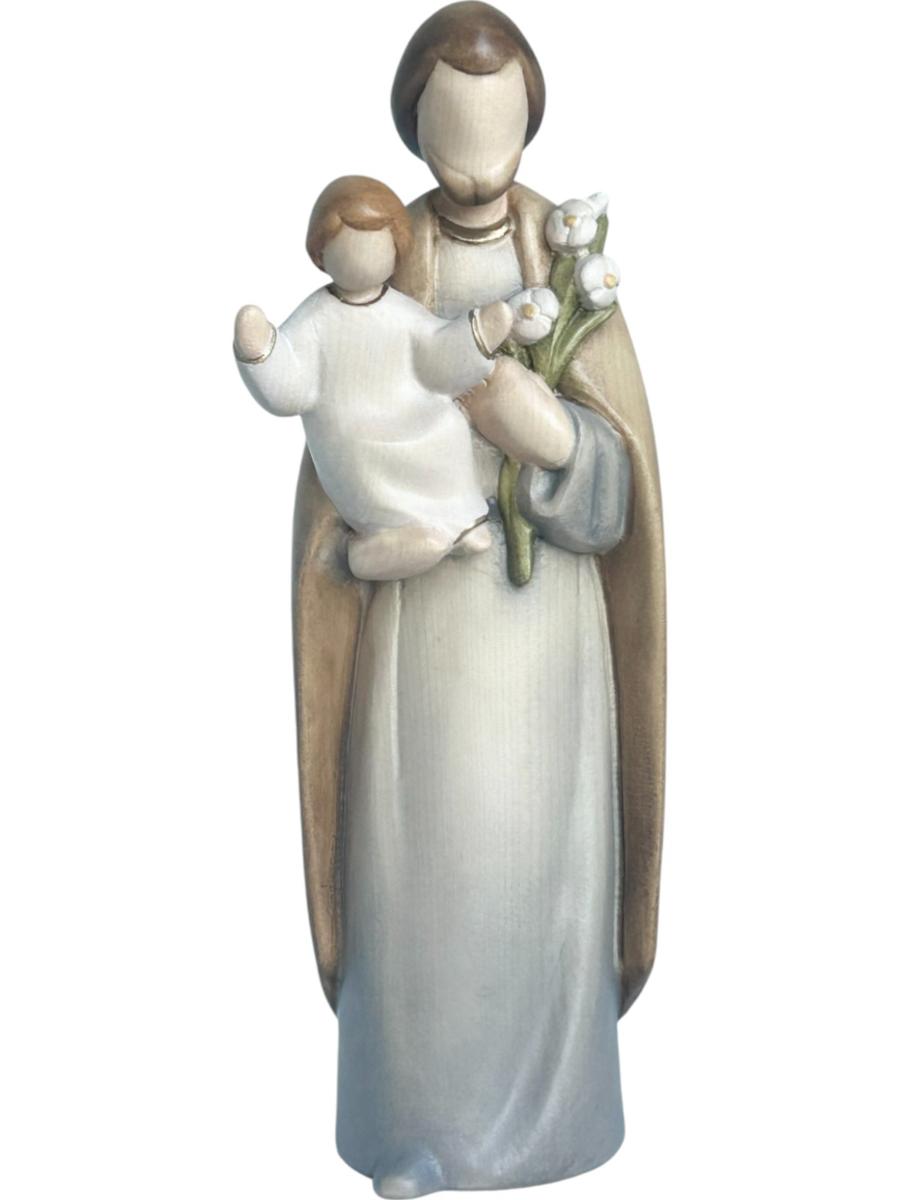 Saint Joseph avec l'enfant Jésus et le lys en bois