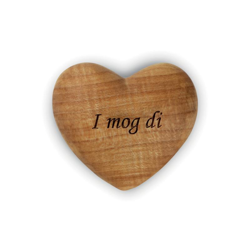 Coeur en bois avec dédicace gravée en allemand I mog di