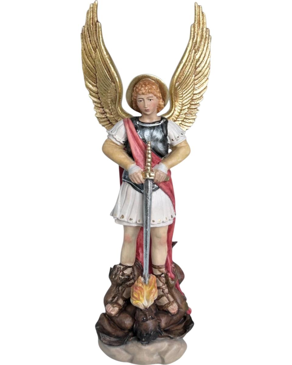 Saint Michel Archange avec épée et diable en bois