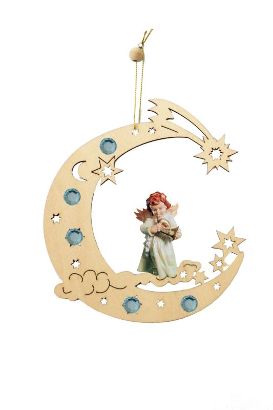 Halbmond mit Engel mit Swarovski - mit Ölfarben lasiert