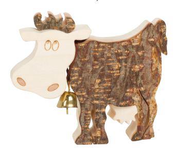 Vache en bois avec clochette