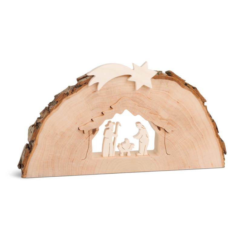 Crèche de Noël en bois avec écorce