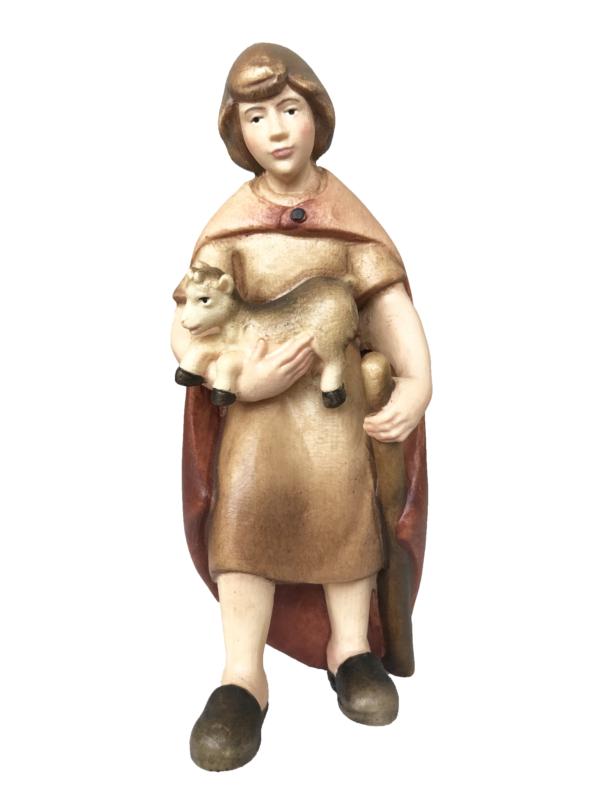 Figurine de berger avec chèvre pour crèche en bois